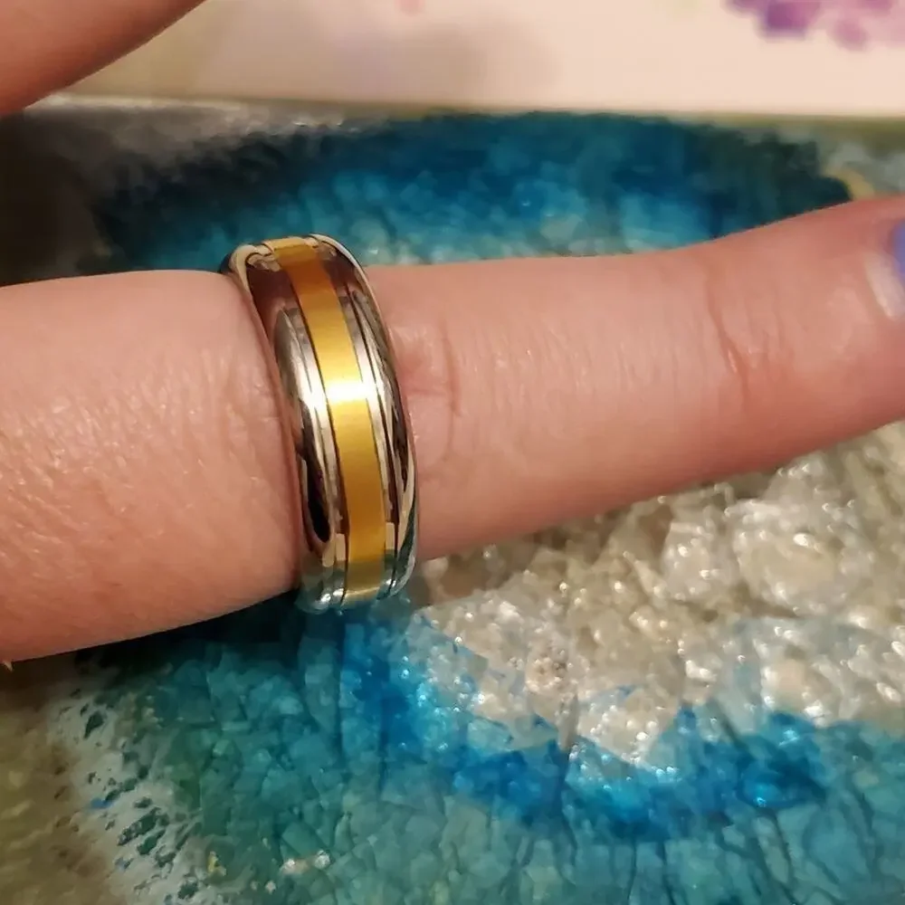 Mens Two Tone 14K Gold Plated Titanium Band Ring Silver Gold Size 11